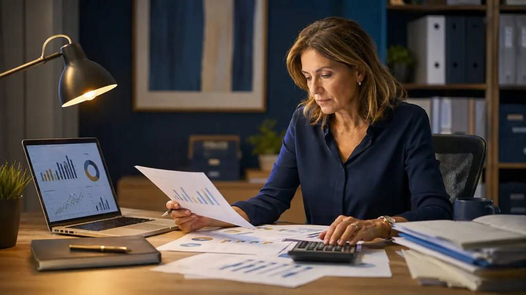 Dueña de una PyME analizando ventas, costos y rentabilidad